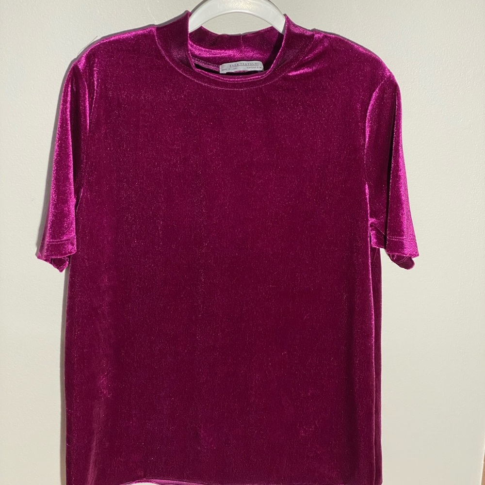 Ruby pink/ purple Zara velour short sleeve shirt